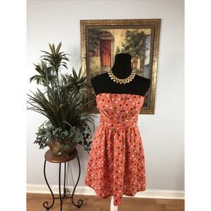 Jella Couture Women’s Strapless Polka Dot Dress Size M Orange Fit & Flare Boho